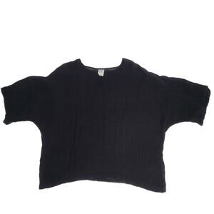 CTC Linens Top Women Large Black Blouse Pullover Lagenlook Peasant Cottage Core